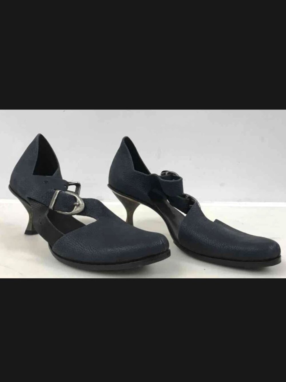CYDWOQ Science Handmade USA Antique Leather Kitten Heel Shoes EU 39 US 9 Black